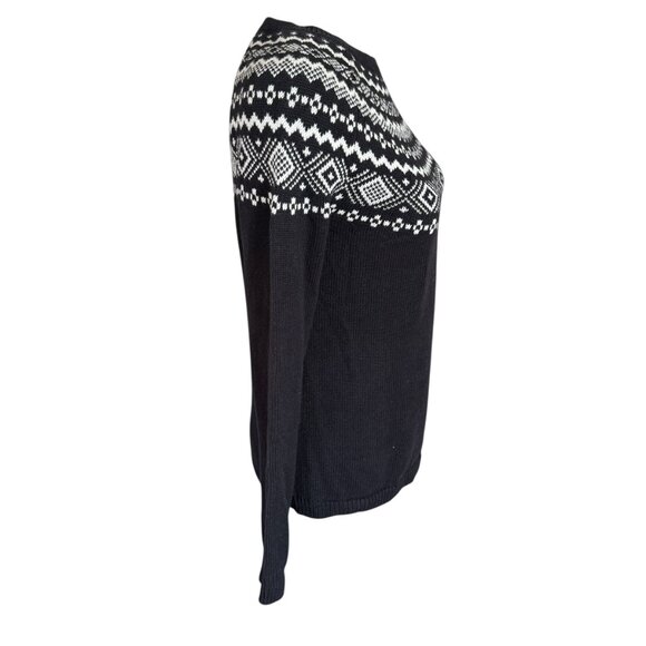 Talbots black and white Fair Isle crewneck pullover long sleeve sweater size PS - Picture 3 of 8